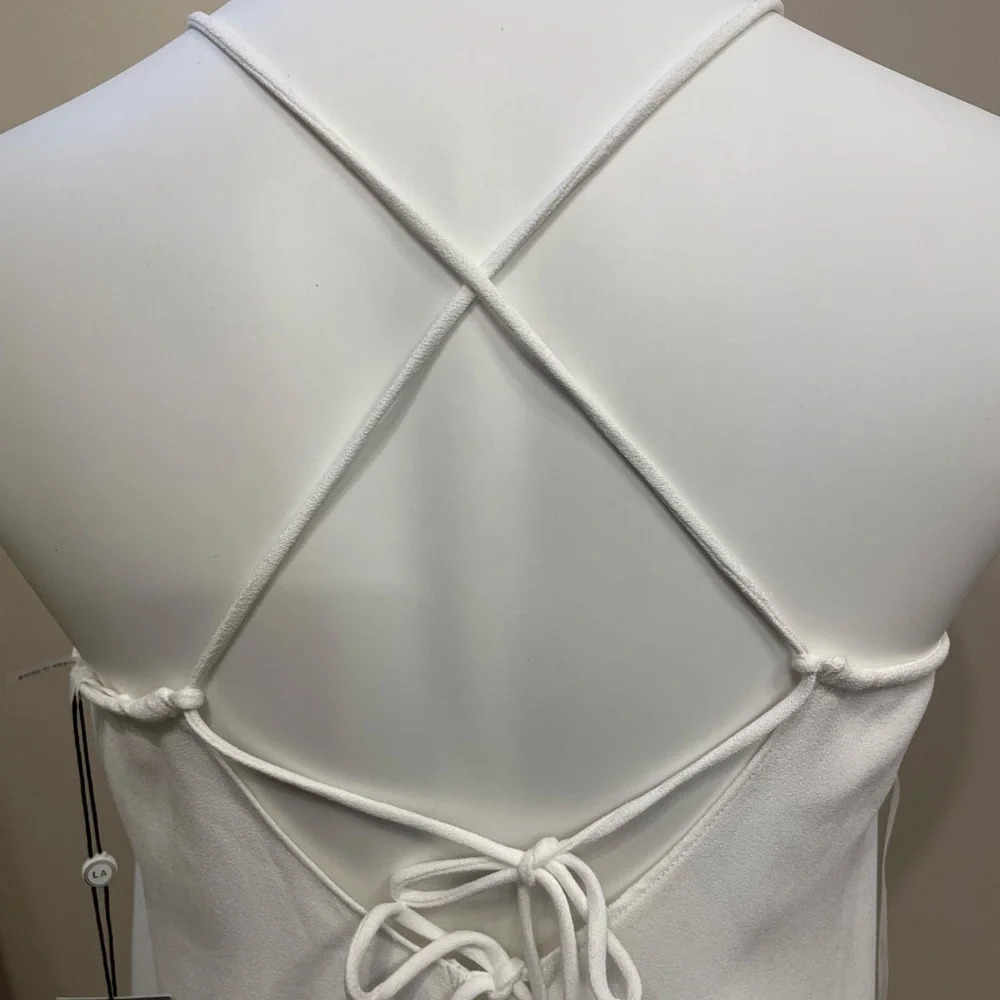 After Market | Women’s White Lightweight Cross Back Strappy Split Tank XS Hi-lo - Picture 4 of 5